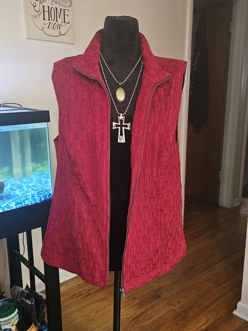 CJ Banks Red Textured Zip-Front Vest